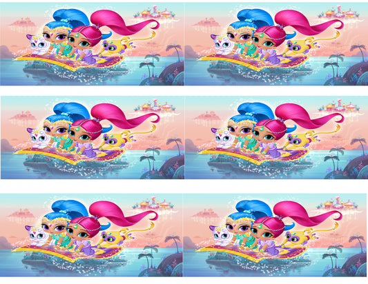 Shimmer y Shine Tala y Nahal montando una alfombra mágica Tiras de imágenes comestibles para decoración de tartas ABPID04608