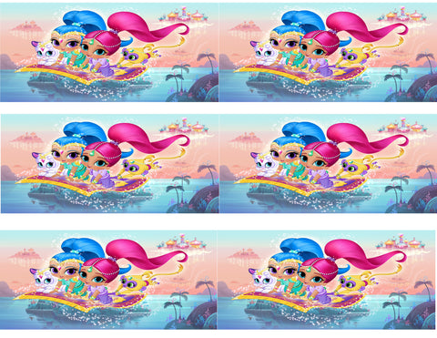 Shimmer and Shine Tala and Nahal Riding a  Magic Carpet Edible Cake Topper Image Strips ABPID04608