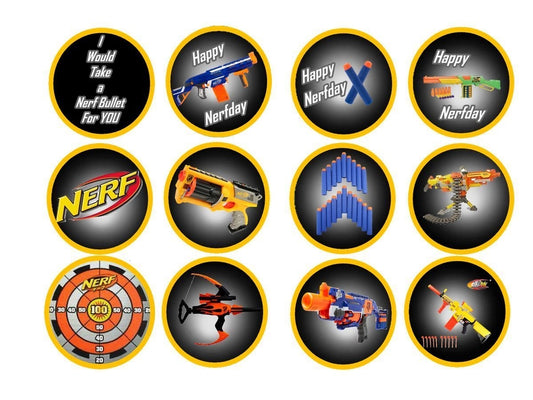 NERF Logo Happy Nerfday I Would Take a NERF Bullet for You Edible Cupcake Topper Images ABPID04613