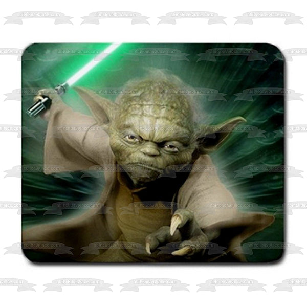 Star Wars Yoda with a Green Lightsaber Edible Cake Topper Image ABPID04659