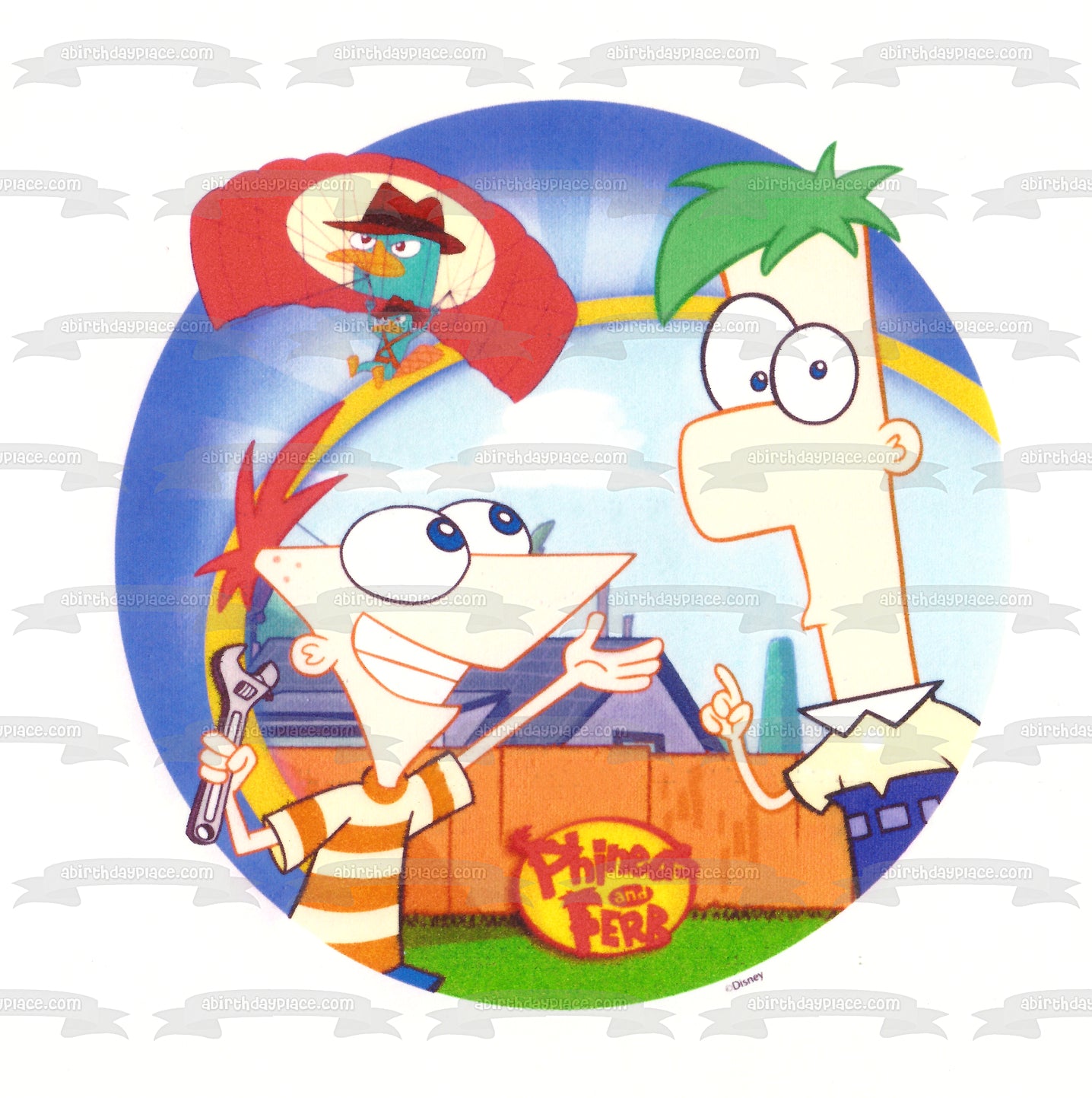 Phineas y Ferb con Perry el ornitorrinco Imagen comestible para decoración de tarta ABPID04735 