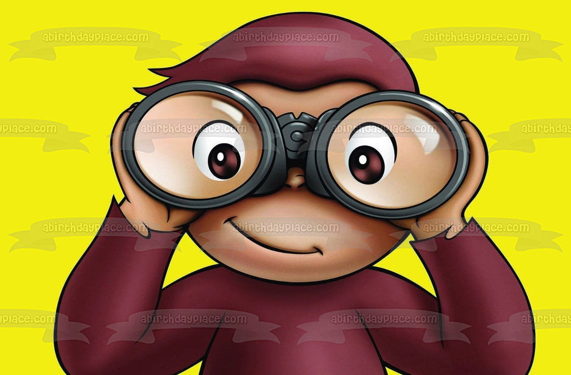 Imagen comestible para decoración de tarta, mono con binoculares, Jorge el Curioso, ABPID04741 