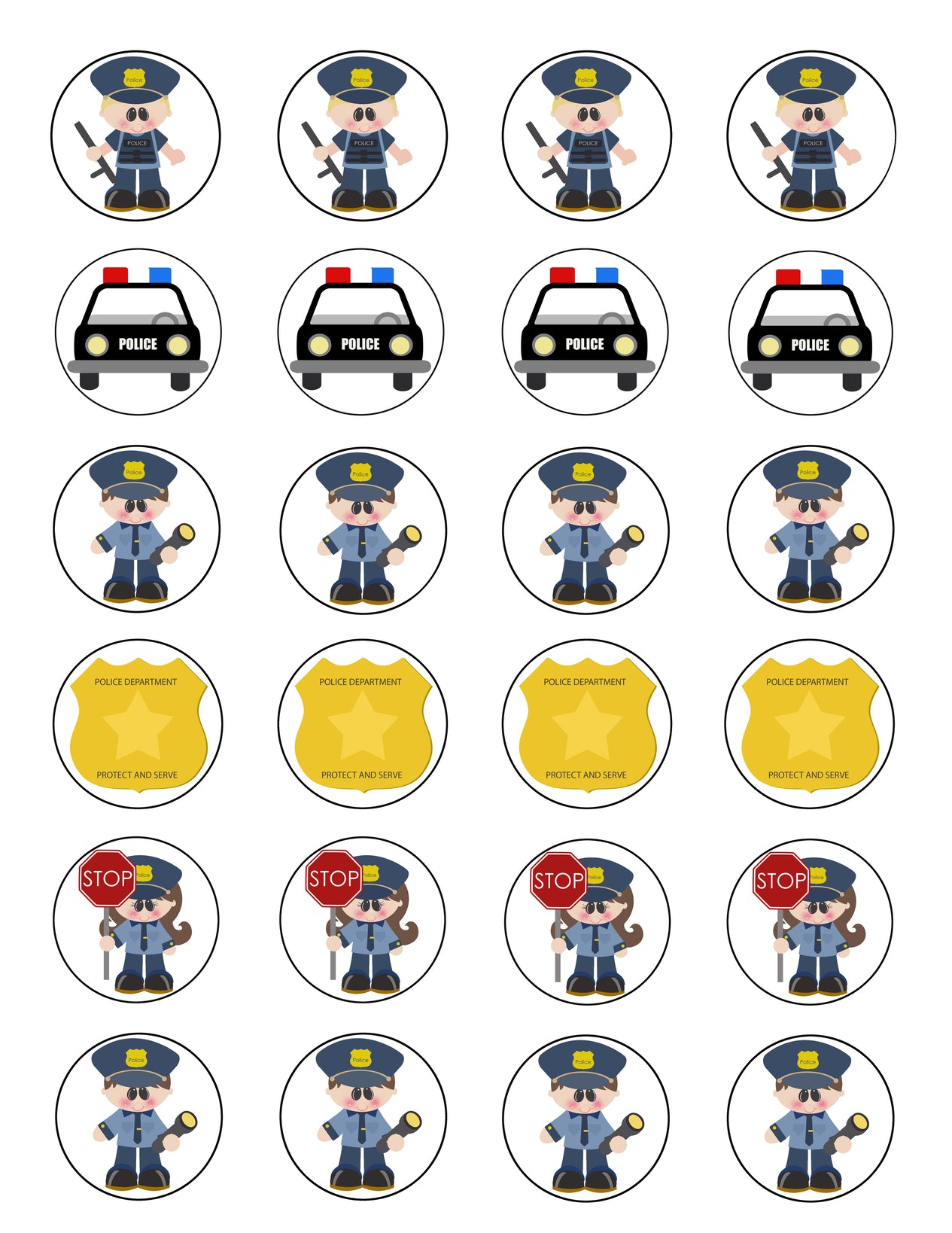 Police Officer Police Car Police Department Protect and Serve Edible Cupcake Topper Images ABPID04754