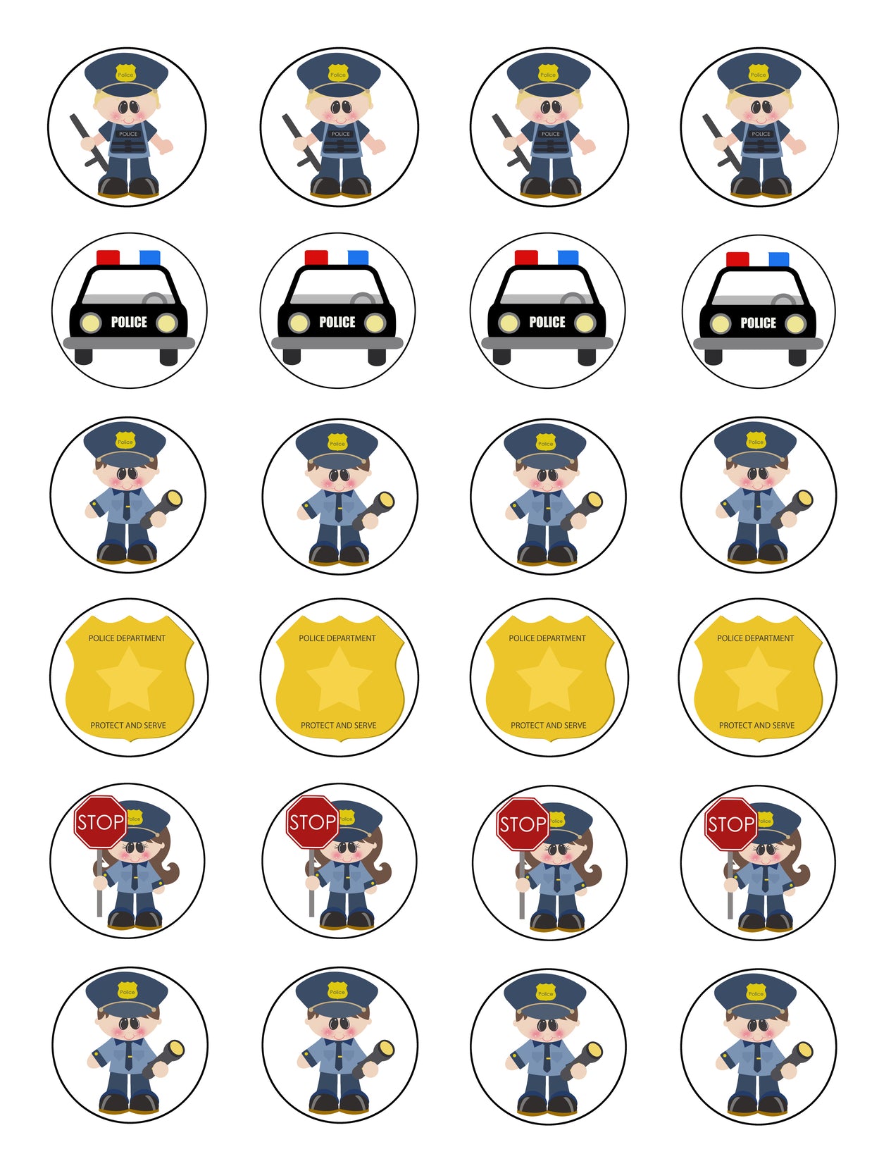 Police Officer Police Car Police Department Protect and Serve Edible Cupcake Topper Images ABPID04754