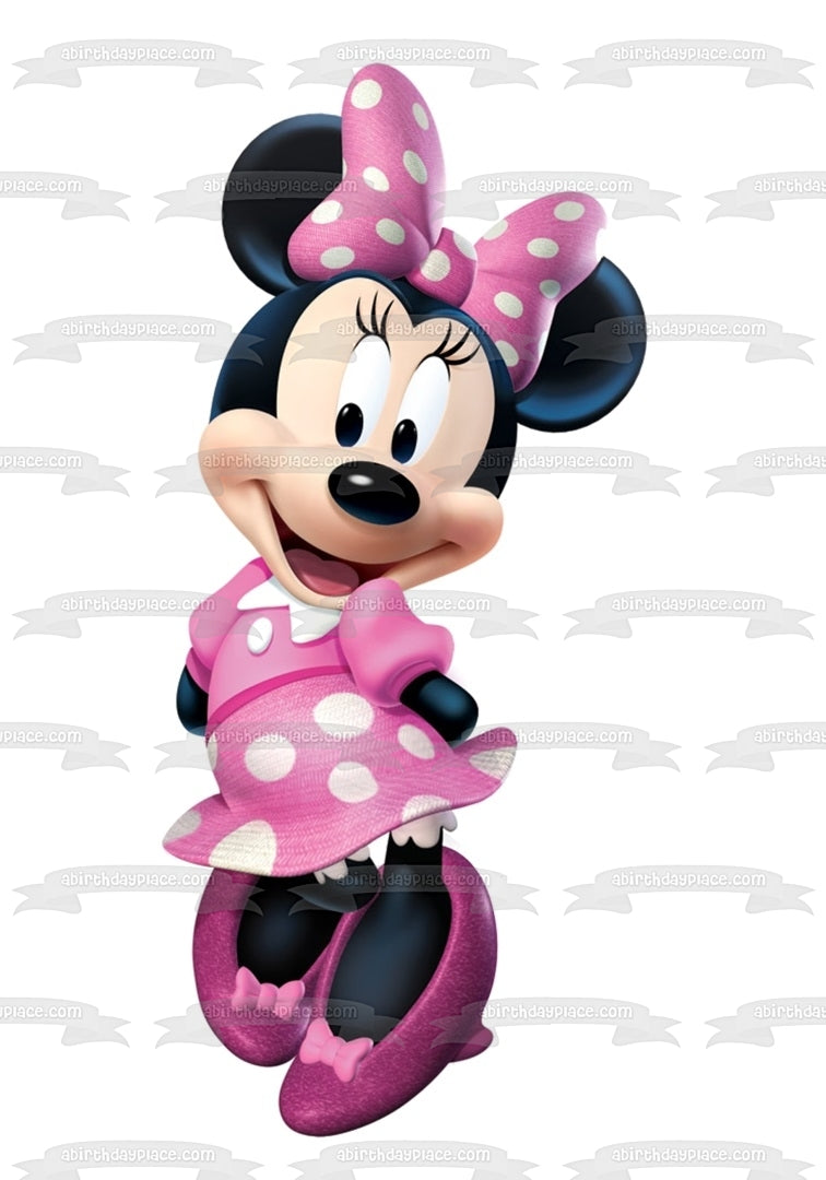 Minnie Mouse with Her Hands Behind Her Back Edible Cake Topper Image ABPID04812