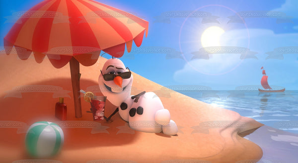 Frozen Olaf Sunny Beach Umbrella Edible Cake Topper Image ABPID04902