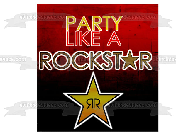 Party Like a Rockstar Energy Drink Edible Cake Topper Image ABPID04943