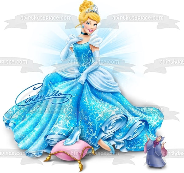 Cinderella Blue Dress Glass Slipper Pillow and Signature Edible Cake Topper Image ABPID04962
