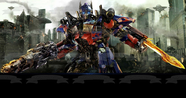 Transformers Optimus Prime Autobots Fight Scene Black Background Edible Cake Topper Image ABPID04963