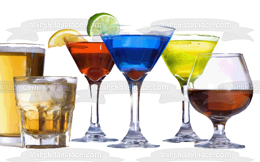 Alcohol Cerveza Martini y Brandy Bebidas Alcohólicas Edible Cake Topper Imagen ABPID04966 