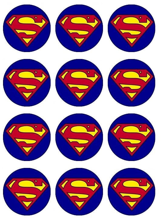 Superman Logo with a Blue Background Edible Cupcake Topper Images ABPID04987