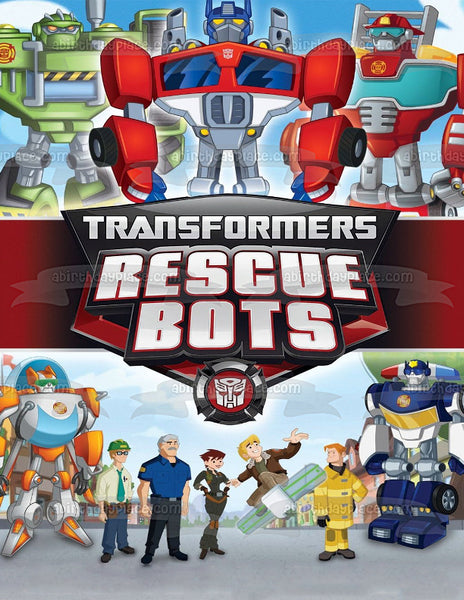 Transformers Rescue Bots Optimus Prime Boulder Blades Quickshadow and Chase Edible Cake Topper Image ABPID05023