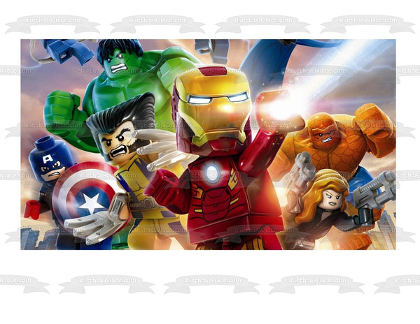 LEGO Avengers The Hulk Iron Man Captain America Thor and Black Widow Edible Cake Topper Image ABPID05042
