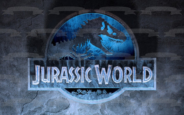 Jurassic World Logo and an  Indominus Rex Edible Cake Topper Image ABPID05054