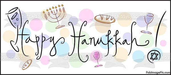 Happy Hanukkah Wine Glasses Menorah and The Star of David Edible Cake Topper Image ABPID05092