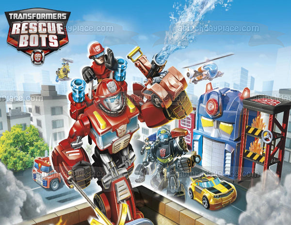 Transformers Rescue Bots Logo Autobots Chase Heatwave Blades Boulder Edible Cake Topper Image ABPID05100