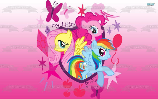 My Little Pony Equestria Girls Rainbow Dash Fluttershy Pinkie Pie and Butterflies Edible Cake Topper Image ABPID05121