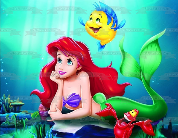 The Little Mermaid Flounder Sebastian and Ariel Underwater Edible Cake Topper Image ABPID05255