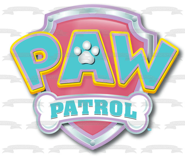Paw Patrol Logo Pastel Blue and Pink Edible Cake Topper Image ABPID05403