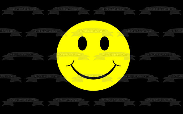 Emoji Smiley Face Black and Yellow Edible Cake Topper Image ABPID05594