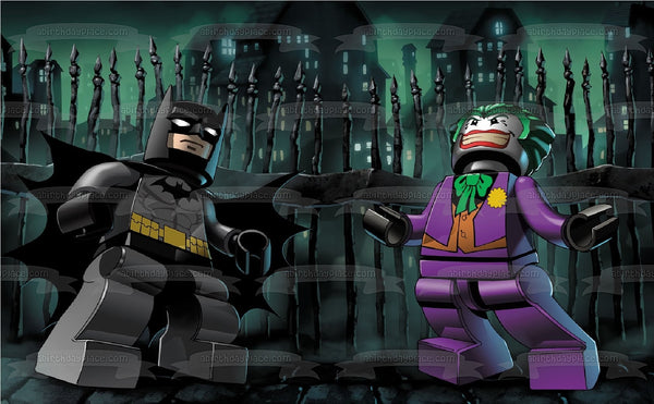 LEGO Batman The Joker and Black Fence Houses Edible Cake Topper Image ABPID05618