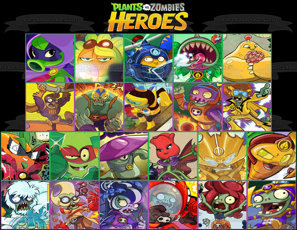 Plants Vs Zombies Heroes Green Shadow Solar Flare Wall-Knight Chompzilla and Spudow Edible Cake Topper Image ABPID05629