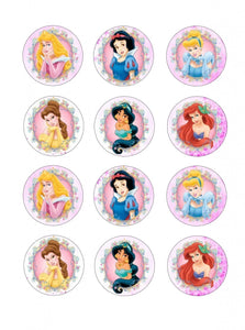 Disney Princesses Cinderella Belle Ariel Snow White Jasmine Aurora Edible Cupcake Topper Images ABPID05697