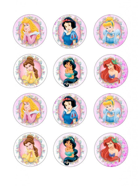 Disney Princesses Cinderella Belle Ariel Snow White Jasmine Aurora Edible Cupcake Topper Images ABPID05697