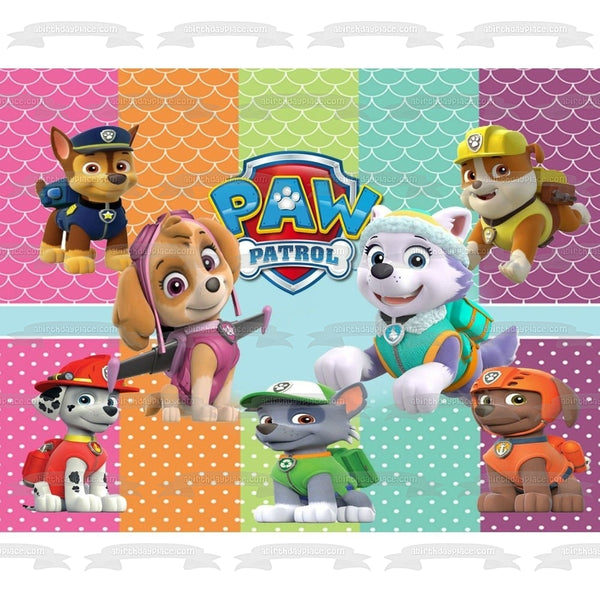 Paw Patrol Logo Chase Marshall Rubble Skye Rocky and Zuma Edible Cake Topper Image ABPID05759