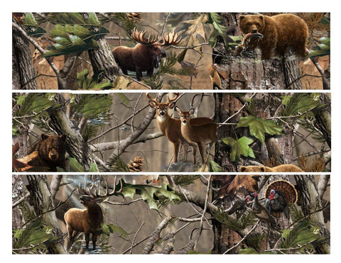 Camouflage Scenery Moose Bear Deer Turkery Trees Edible Cake Topper Image Strips ABPID05796