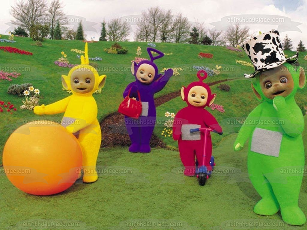 Teletubbies Tinky Winky Laa Laa Dipsy And Po Edible Cake Topper Image teletubbies-tinky-winky-laa-laa-dipsy-and-po-edible-cake-topper-image
