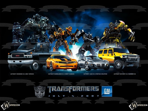 Transformers Bumblebee Megatron and Jazz with Their Cars Edible Cake Topper Image ABPID05900