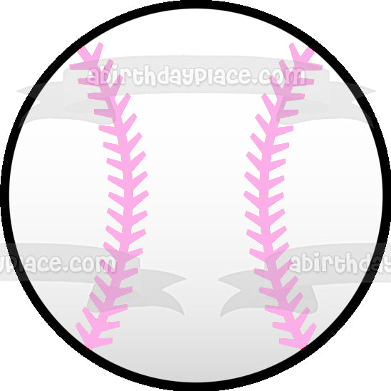 Sports Baseball Pink Stripes Black Background Edible Cake Topper Image ABPID05922