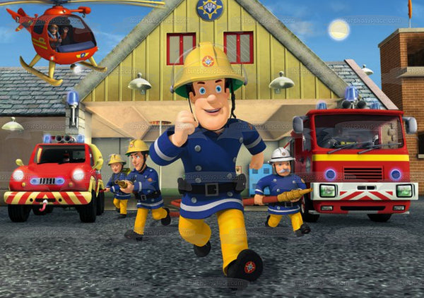 Fireman Sam Fire Truck Station Officer Steele and Arnold McKinley Edible Cake Topper Image ABPID05931