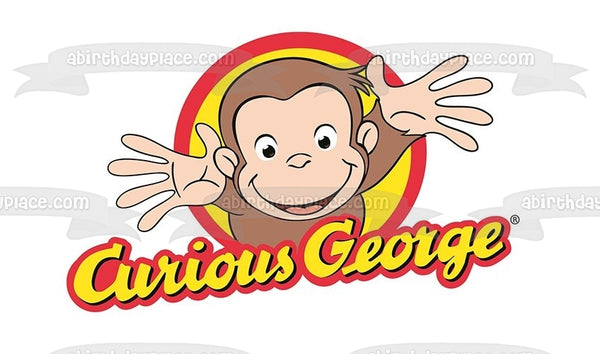 Curious George Logo Waving Red with a Yellow Background Edible Cake Topper Image ABPID05983