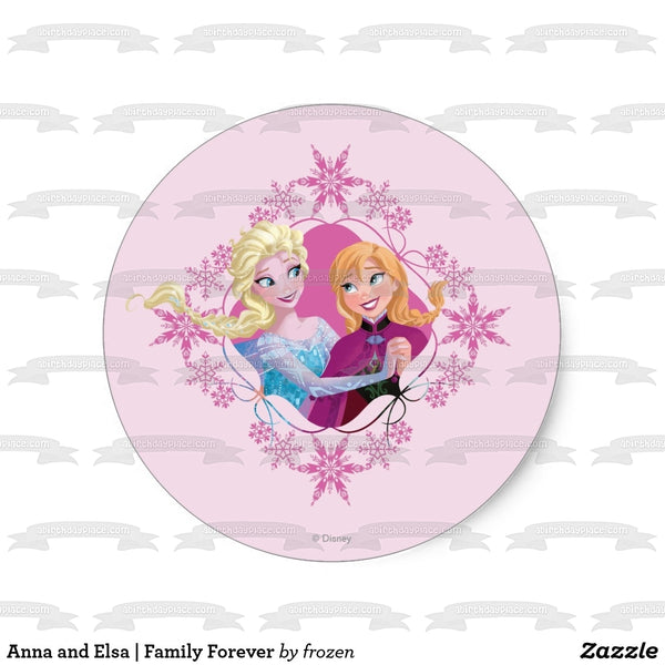 Frozen Anna Elsa with a Pink Background Edible Cake Topper Image ABPID06092