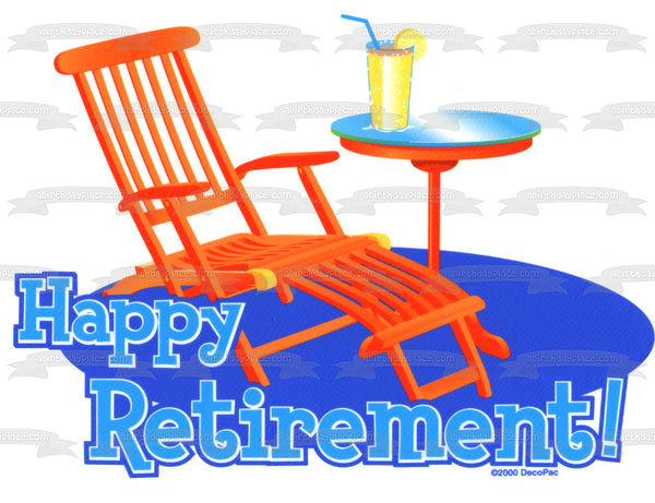 Happy Retirement Lemonade and a Beach Chair Edible Cake Topper Image ABPID06163