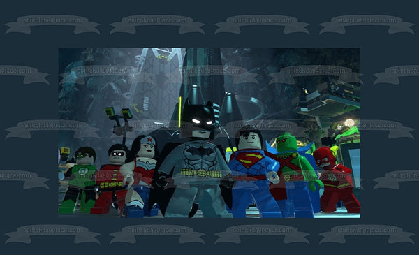 LEGO  Batman Robin Wonder Woman Green Lantern Superman and the Flash Edible Cake Topper Image ABPID06217