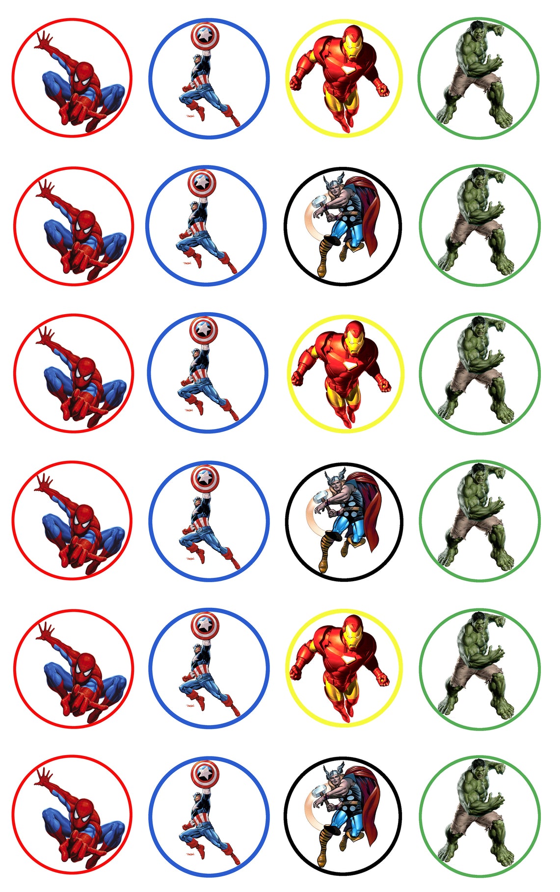 Marvel Avengers Spider-Man the Hulk Iron Man Captain America Thor Edible Cupcake Topper Images ABPID06268