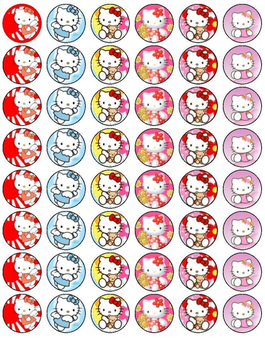 Hello Kitty Teddy Bear and Flowers Edible Cupcake Topper Images ABPID06269