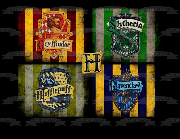 Harry Potter Hogwarts Crests Gryffindor Slytherin Hufflepuff and Ravenclaw Edible Cake Topper Image ABPID06310