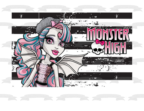 Monster High Logo Rochelle Black and White Stripes Edible Cake Topper Image ABPID06432