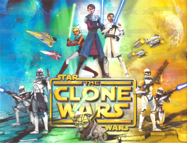 Star Wars: The Clone Wars Yoda Luke Skywalker Storm Troopers and Ahsoka Tano Edible Cake Topper Image ABPID06515