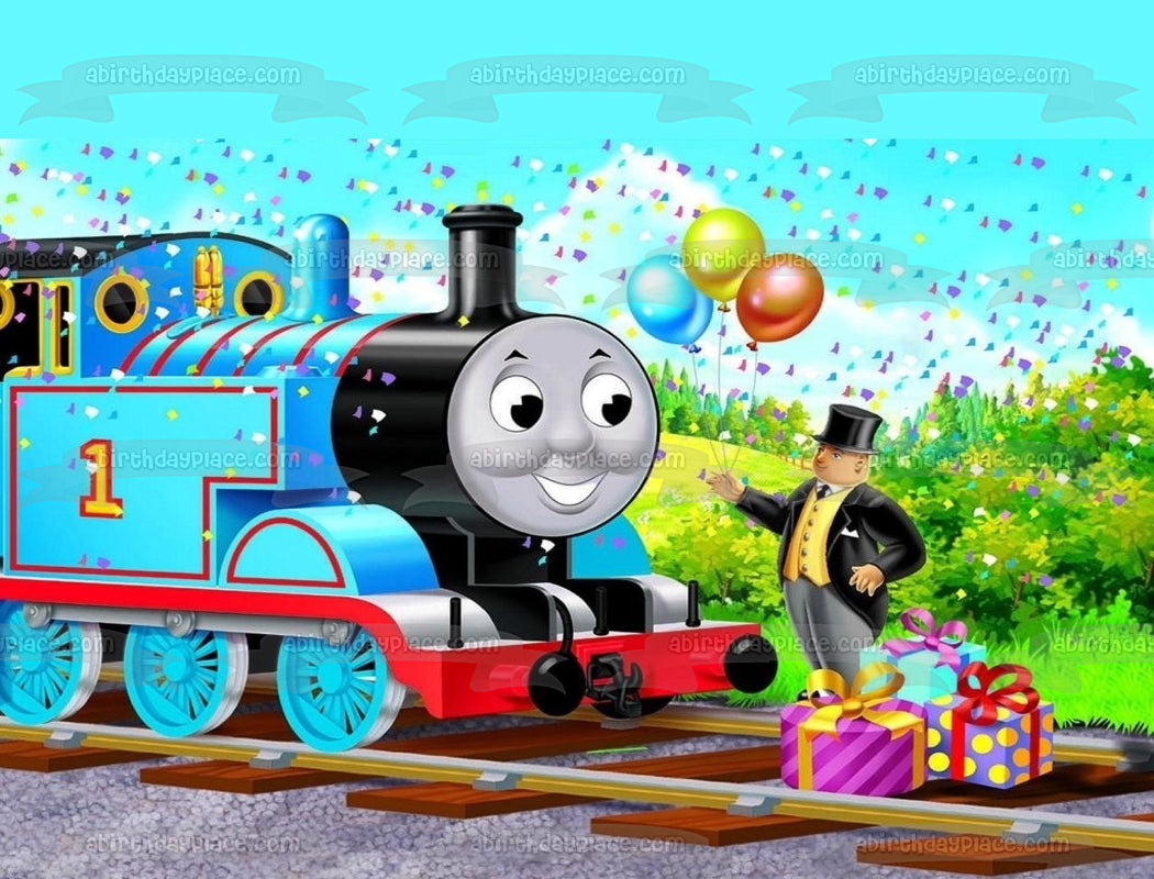 Thomas y sus amigos Thomas the Tank Engine Globos de feliz cumpleaños, regalos y confeti, adorno comestible para pastel, imagen ABPID06611
