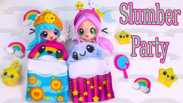 Slumber Party Sleeping Bags Stars and Rainbows Edible Cake Topper Image ABPID06633