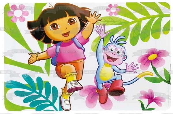 Dora the Explorer Boots Jungle Leaves and  Flowers Edible Cake Topper Image ABPID06667