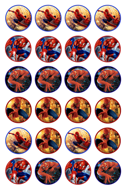 Spider-Man trepando y lanzando telarañas comestibles para cupcakes Imágenes ABPID06734 