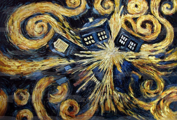 The Doctor Tardis Exploding Time Travel Machine Edible Cake Topper Image ABPID06766