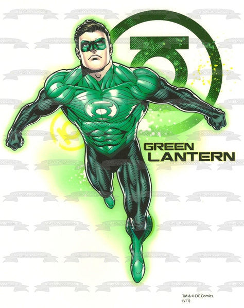 Green Lantern with His Logo In the Background Edible Cake Topper Image ABPID06910