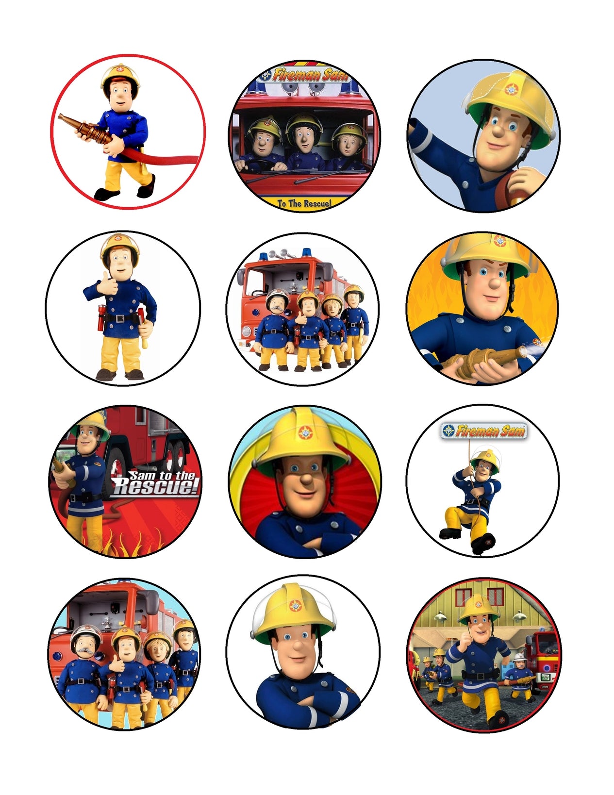 Fireman Sam Co-Workers Hose Fire Truck Fire Hose Helmets Edible Cupcake Topper Images ABPID07018